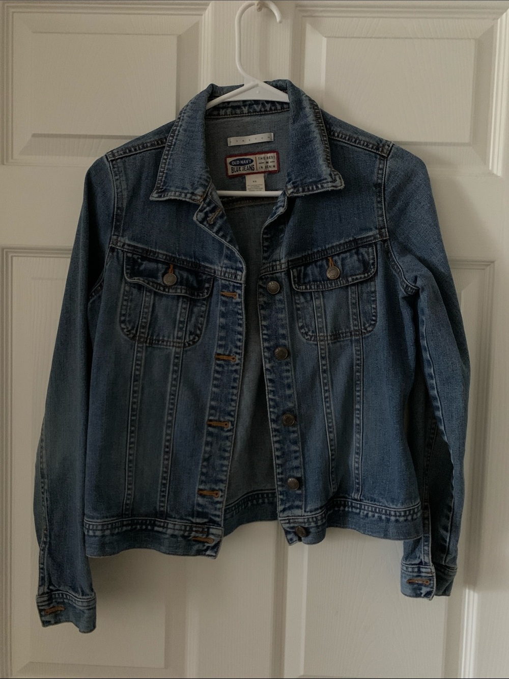 Old Navy xs Petite Women’s Jean jacket blue button pocket Stretch